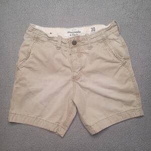 Abercrombie & Fitch Shorts Mens 30 Khaki Tan Chino Flat Front Casual Preppy Gorp